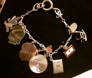 Vintage Sterling Silver Charm Bracelet With 9 Charms