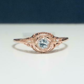 Lovely Vintage.  25ct Aquamarine 14k Rose Gold Sterling Filigree Ring