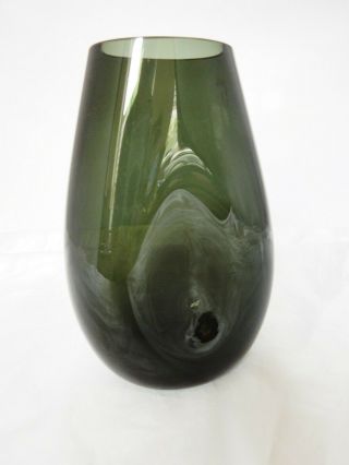 Vintage Whitefriars Pinched Soda Vase In Shadow Green - Mike Cripps No 9631