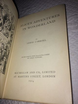1914 Alice ' s Adventures in Wonderland Lewis Carroll 1st UK mini ed.  Macmillan 3