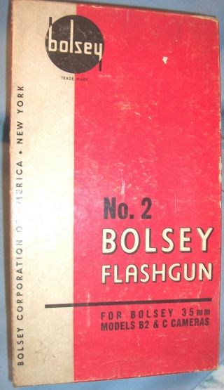 BOLSEY No.  2 FLASHGUN 35mm B2 & C Camera Flash Attachment,  Bulb Adapter & Box 3
