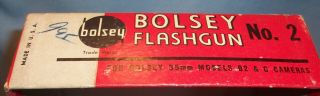 BOLSEY No.  2 FLASHGUN 35mm B2 & C Camera Flash Attachment,  Bulb Adapter & Box 4