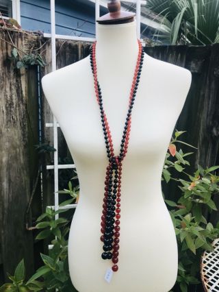 Vintage KENNETH JAY LANE Black & Faux Amber Beaded Lariat Necklace NWT Flapper 3