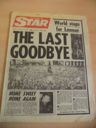 Old Vintage Orig 1980s Newspaper Daily Star 15 Dec 1980 Death John Lennon Beatle