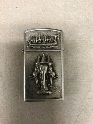 Vintage Sterling Silver Lighter With Three Headed Elephant