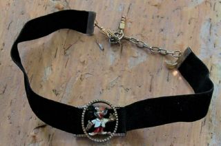 Vintage Disney Mickey Mouse Choker Necklace Black Velvet Made In Japan