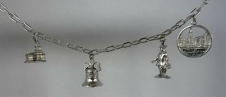 Vintage Sterling 925 Kinney Charm Bracelet 4 Charms William Penn Liberty Bell,  2