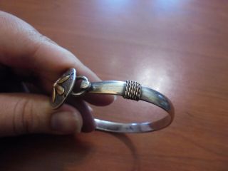 Vtg sterling silver and 14k gold sand dollar hinged bangle bracelet 21.  1 grams 4