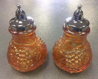 Vintage Imperial Grape Marigold Carnival Glass Salt & Pepper Shakers