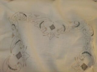 Tablecloth Vintage Lovely Ecru Linen with Embroidery & Cut work.  76TC 2
