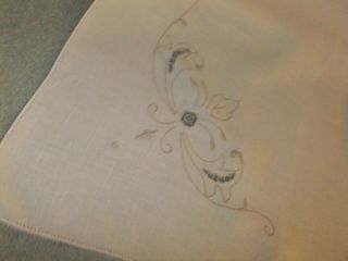 Tablecloth Vintage Lovely Ecru Linen with Embroidery & Cut work.  76TC 3