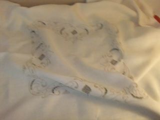 Tablecloth Vintage Lovely Ecru Linen with Embroidery & Cut work.  76TC 6