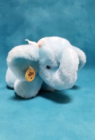 Vintage Russ Berrie Plush Blue Elephant Musical Wind Up Toy