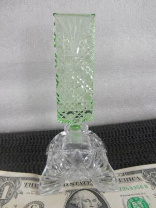 Vintage Art Deco Czech Bohemian Green & Cut Crystal Perfume Scent Bottle