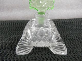Vintage Art Deco CZECH Bohemian GREEN & CUT Crystal PERFUME Scent Bottle 2