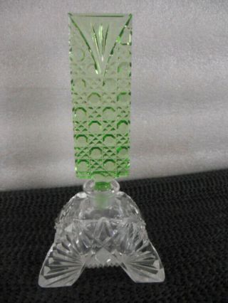 Vintage Art Deco CZECH Bohemian GREEN & CUT Crystal PERFUME Scent Bottle 5