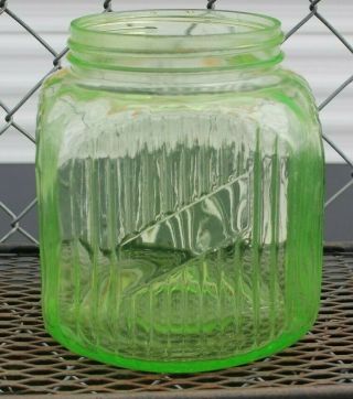 Vintage Green Depression Glass Ribbed Cookie Jar Hoosier Canister 8 " Hocking