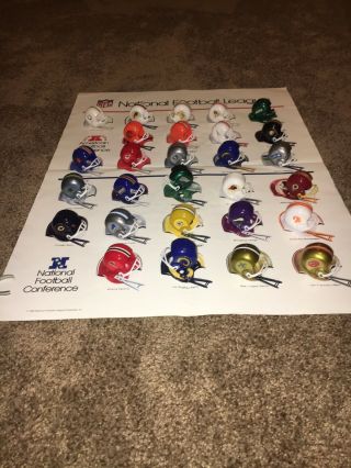 National Football League Poster 25“ X 19“,  Comes With Vintage Plastic Helmets