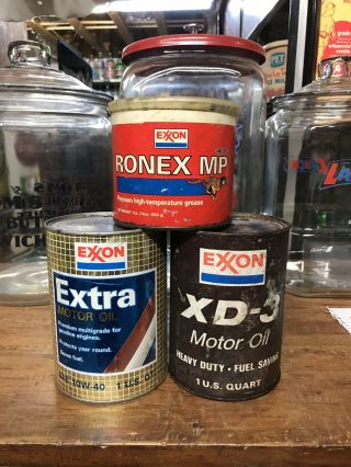 3 Vintage Exxon Oil Cans Standard Esso Sign Sinclair Texaco Shell Mobil Cities