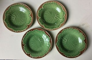 Vintage Bordallo Pinheiro Portugal Majolica Cabbage Leaf Plates Set Of Four