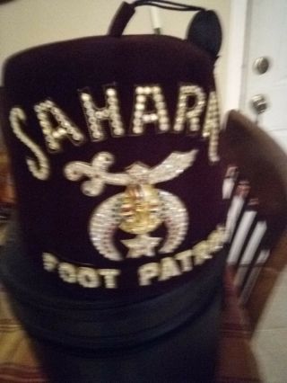 Vintage Shriners Masonic Jeweled Sahara Fez Hat W/ Box Carrying Case
