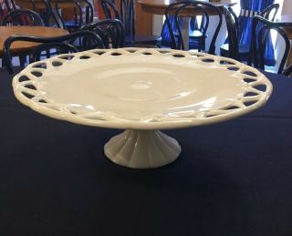 Vintage Large Opaque Lace Edged Milk Glass Centerpiece Cake Stand