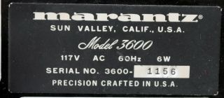 Marantz Model 3600 Control Stereo Console Preamplifier Preamp MADE IN USA 6