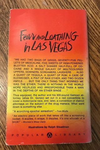 FEAR AND LOATHING IN LAS VEGAS Hunter S.  Thompson paperback ed.  1971 2