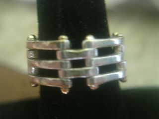 Vintage Tiffany & Co Sterling Silver 18k Gold Gatelink Ring Size 7.  5
