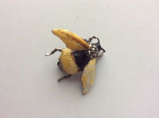 Vintage Sterling Silver Enamel Marcasite Bumble Bee Pin