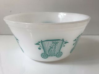 Vintage Federal Glass Teal / Blue Circus Tiger Pattern Mixing Bowl Milk Glass 8”