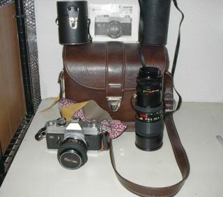Canon Ftb Ql 35mm Camera W Vivitar 75 - 260mm Auto Zoom 1:4.  5 & 50mm Lens,  Case
