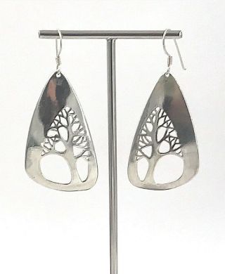 Vintage.  925 Sterling Silver Modernist Tree Of Life Filigree Wire Earrings