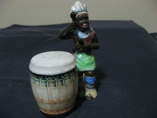 Vintage Black Americana Native And Drum Go With Salt And Peppers Shakers