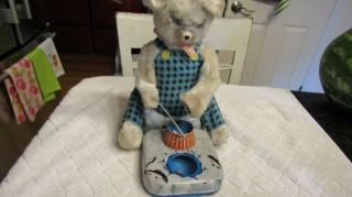 Vintage Alps Tin Battery Operated 2 Piece Fishing Bear Great To Restore 1950s