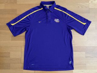 Nike Team Lsu Tigers Fit Dry Polo Shirt Purple/yellow L College Jersey Ncaa Vtg