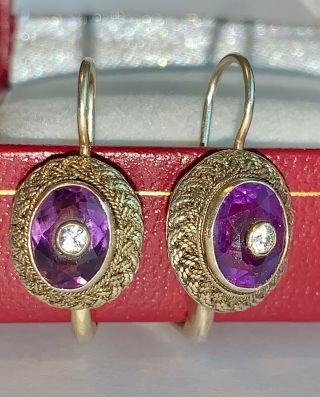 Vintage Sterling Silver Gilt Amethyst Drop Earrings,  Victorian Inspired,  Sh