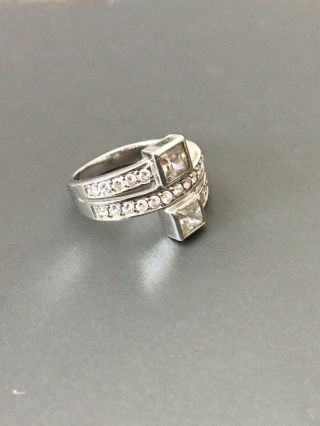 Lovely Vintage 925 Sterling Silver Diamonique Cz Wrap Around Style Ring Size 10 4