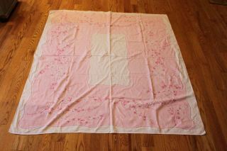 Vtg Cotton Tablecloth Pink & White W/ Small Flowers 54 " By 58 " Cutter