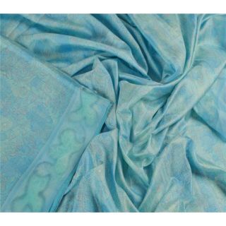 Sanskriti Vintage Blue Saree 100 Pure Silk Printed Sari Craft 5 Yard Fabric