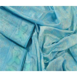 Sanskriti Vintage Blue Saree 100 Pure Silk Printed Sari Craft 5 Yard Fabric 2