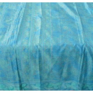 Sanskriti Vintage Blue Saree 100 Pure Silk Printed Sari Craft 5 Yard Fabric 4