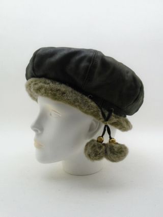 Vintage Lovely Lady Woman Leather Hat Beret Driving Classic Fashion Italian Luxe