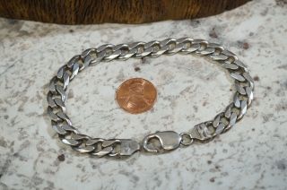 Vtg Thick Sterling Silver Biker Bracelet 34 Grams 9 1/4 " Long 3/8 " Wide