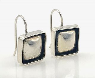 Vintage.  925 Sterling Silver Petite Modernist Square & Round Wire Earrings