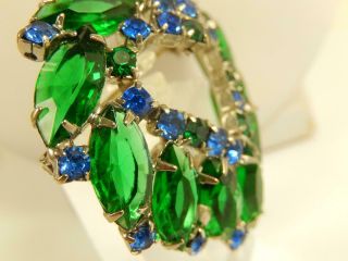 JULIANA Vintage Emerald GREEN BLUE Rhinestone HEART PIN Open & Closed Mount 2