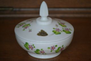 Vintage Fenton Violets In The Snow Covered Box Or Dresser Jar 5 " D Milk Glass