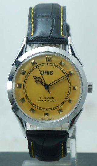 Vintage Oris Yellow Dial 17 Jewel Fhf St - 96 Hand Winding Luxury Watch Golden Fig