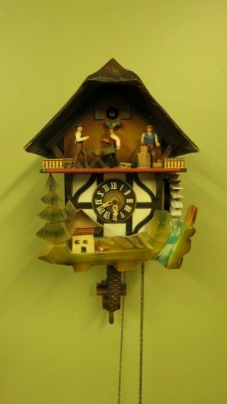 Vintage Cuckoo Clock West Germany E Schmeckenbecher Black Forest Saw Mill