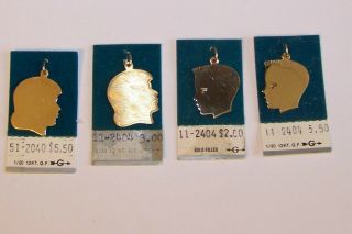 4 Vintage 1/20 12k Gold Filled Boy/girl Silhouette Pendants / Charms - Griffith